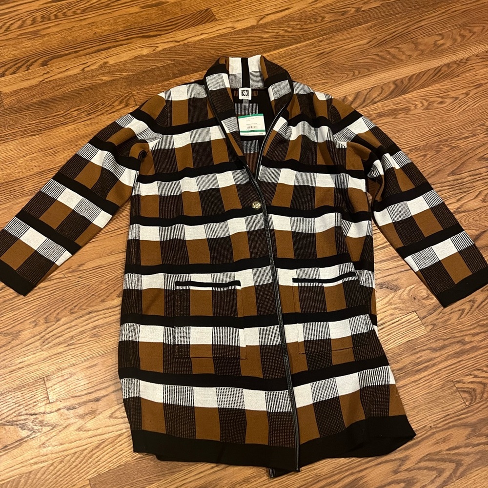 Anne Klein Sweater Plaid Bright Sepia